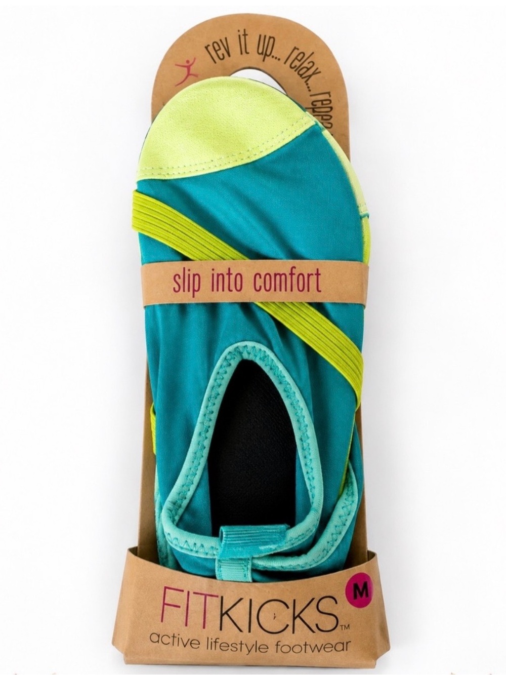 FitKicks Women’s Water Shoes Medium 7-8 Teal Lime Foldable Slip-On NWT